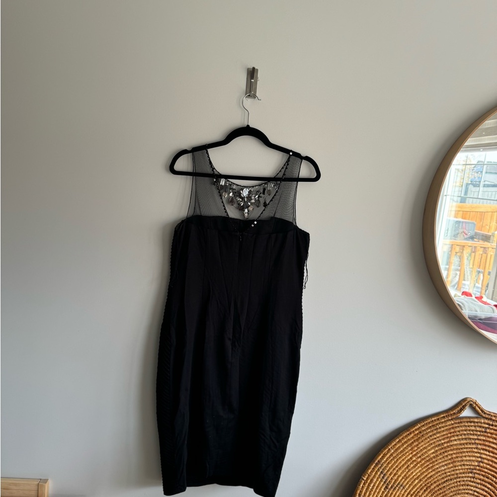 Adrianna papell Black Dress with Sheer Embellished Neckline - Picture 5 of 9